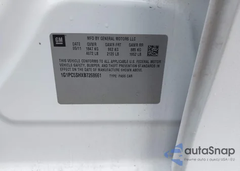 2011 Chevrolet Cruze Ls from USA, damaged, VIN 1G1PC5SHXB7268661